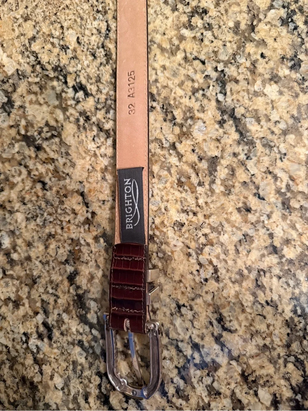 Brighton Croc-Embossed Leather Belt in Brown with Silver Buckle